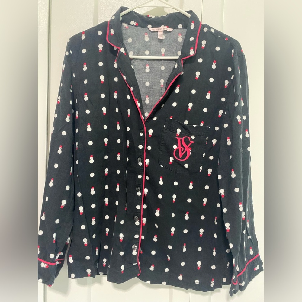 Victoria's Secret Black Polka Dot Snowman Button Down Pajama Set | Size Small - Picture 4 of 9